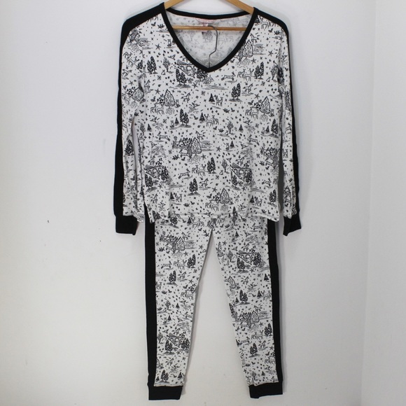 VICTORIA’S SECRET Waffle Knit Winter Scene Thermal Long Sleeve Pajamas Size S - Picture 7 of 13